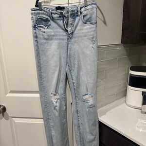 Buckle Light Blue Distressed Straight Leg Jeans